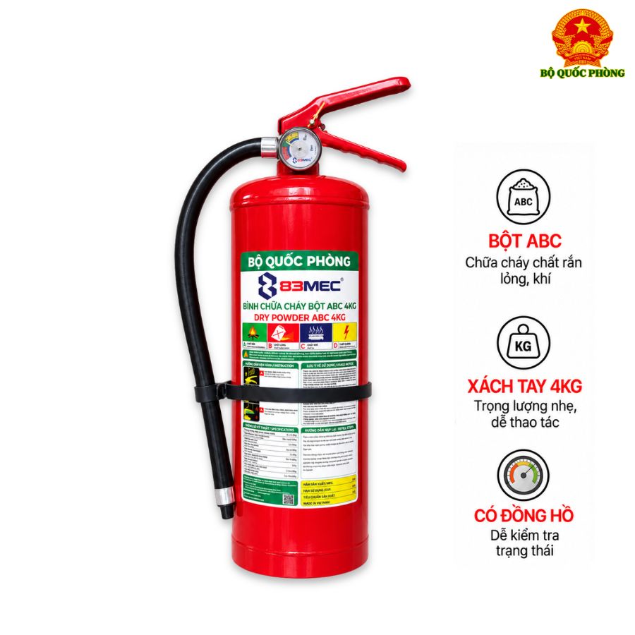 Bình chữa cháy bột ABC 4kg Bộ Quốc Phòng 83MEC/ABC/4KG