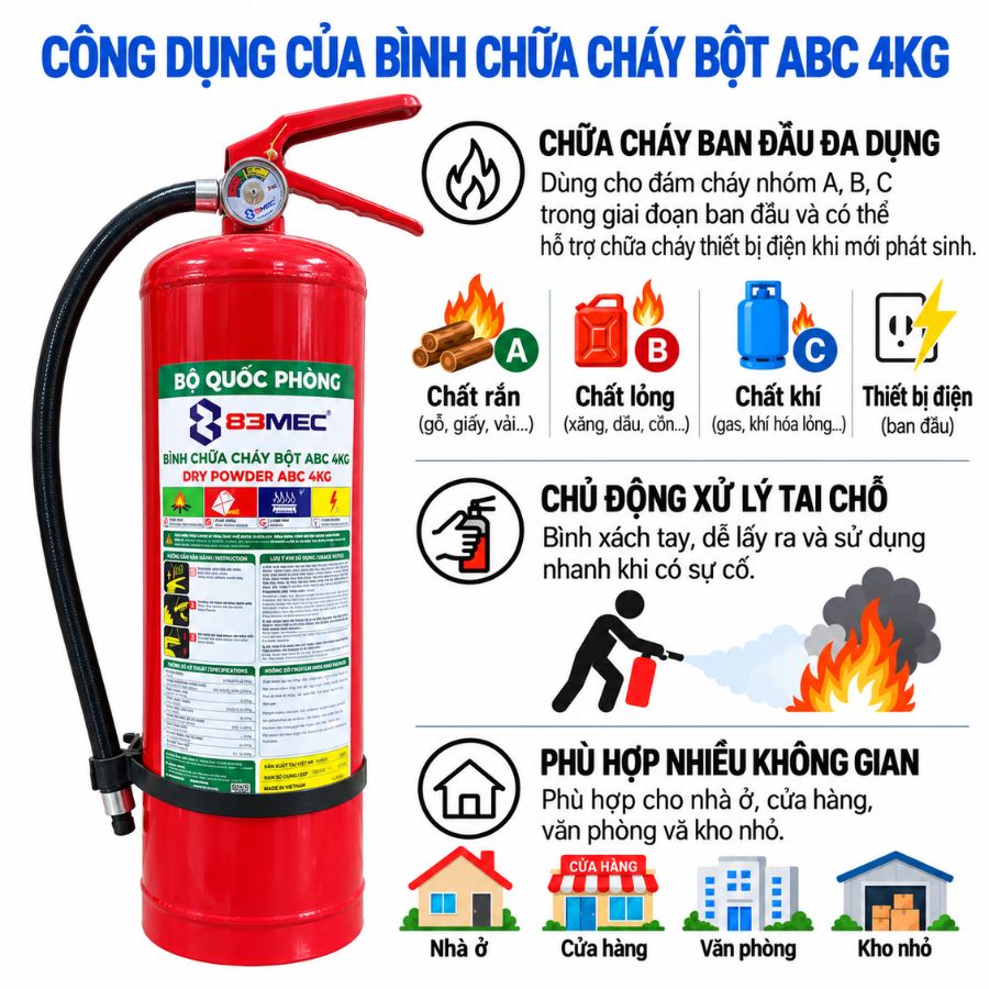 Bình chữa cháy bột ABC 4kg Bộ Quốc Phòng 83MEC/ABC/4KG