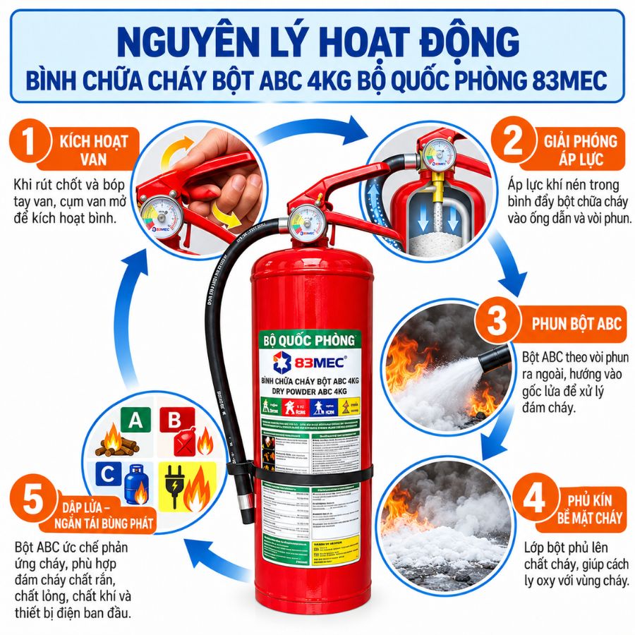 Bình chữa cháy bột ABC 4kg Bộ Quốc Phòng 83MEC/ABC/4KG