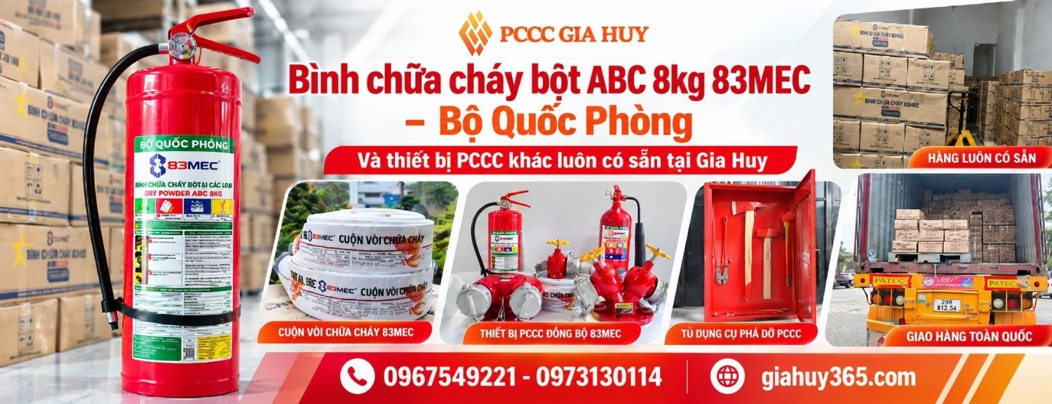Bình chữa cháy bột ABC 8kg 83MEC cùng thiết bị PCCC tại Gia Huy