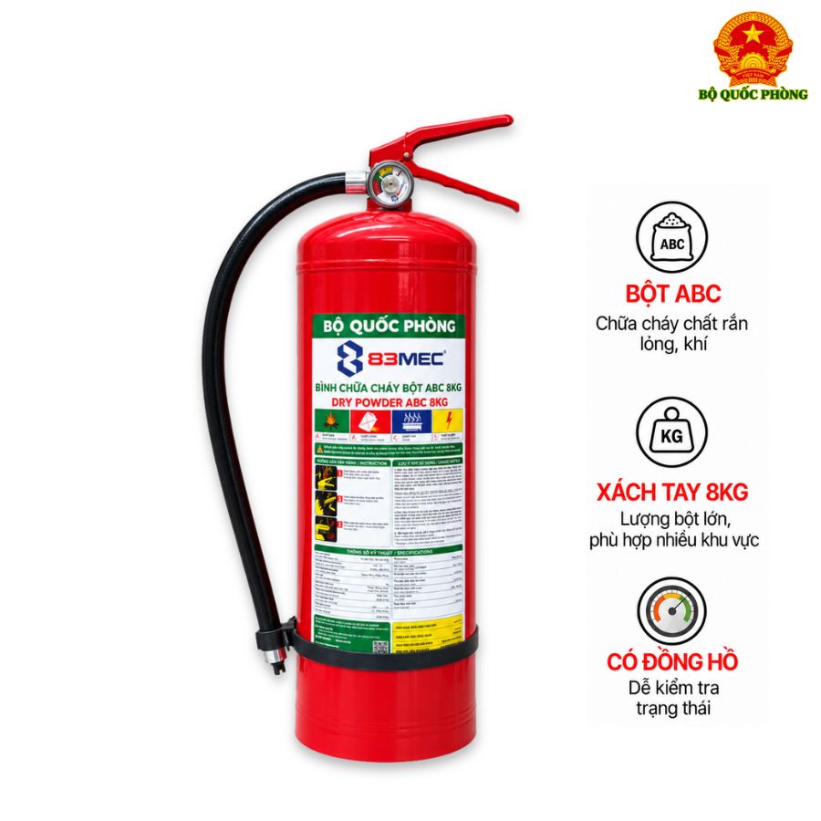 Bình chữa cháy bột ABC 8kg Bộ quốc phòng 83MEC/ABC/8KG