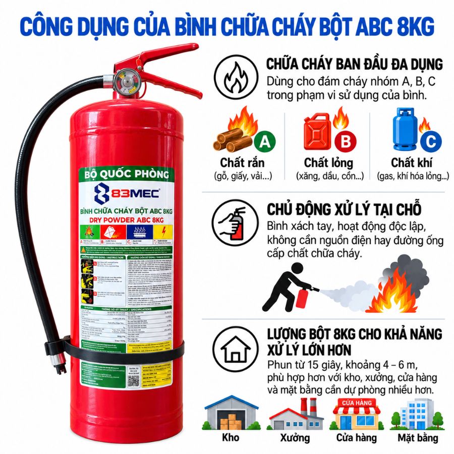Bình chữa cháy bột ABC 8kg Bộ quốc phòng 83MEC/ABC/8KG