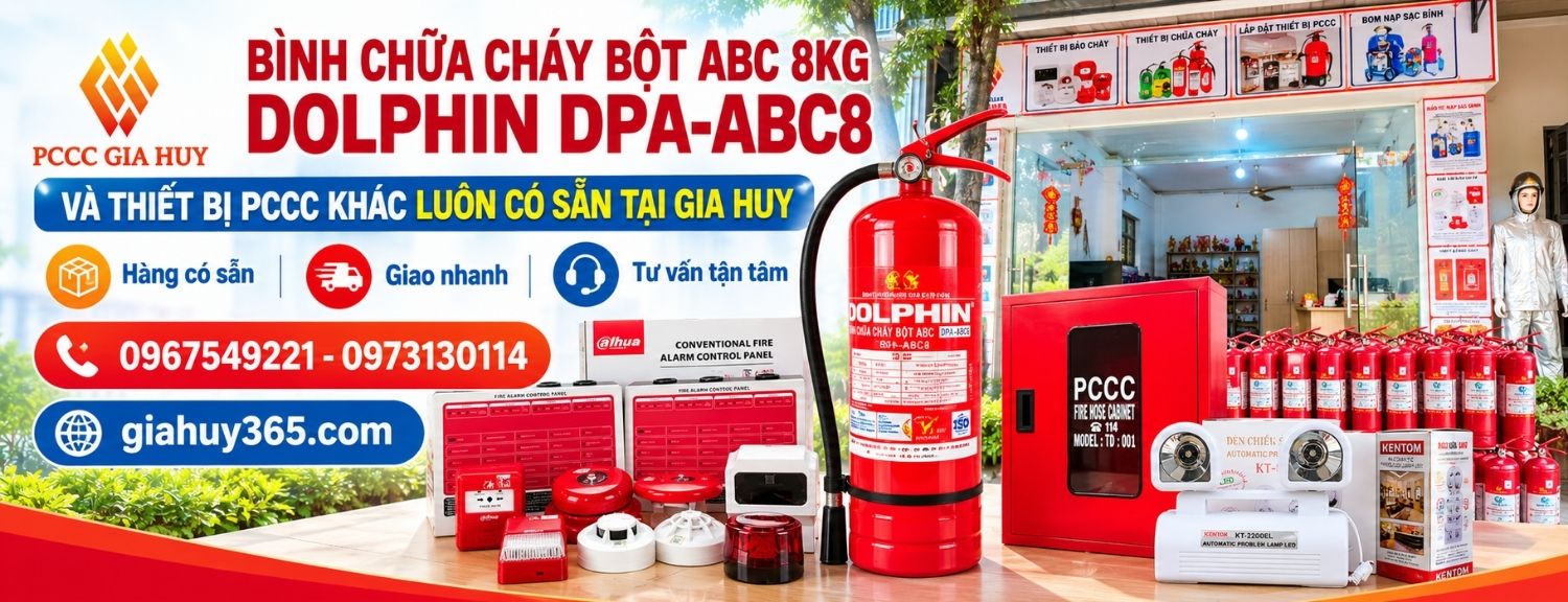 Bình chữa cháy Dolphin DPA-ABC8 cùng thiết bị PCCC có sẵn tại Gia Huy