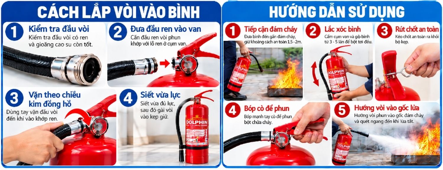 Hướng dẫn sử dụng bình chữa cháy bột ABC 8kg Dolphin DPA-ABC8