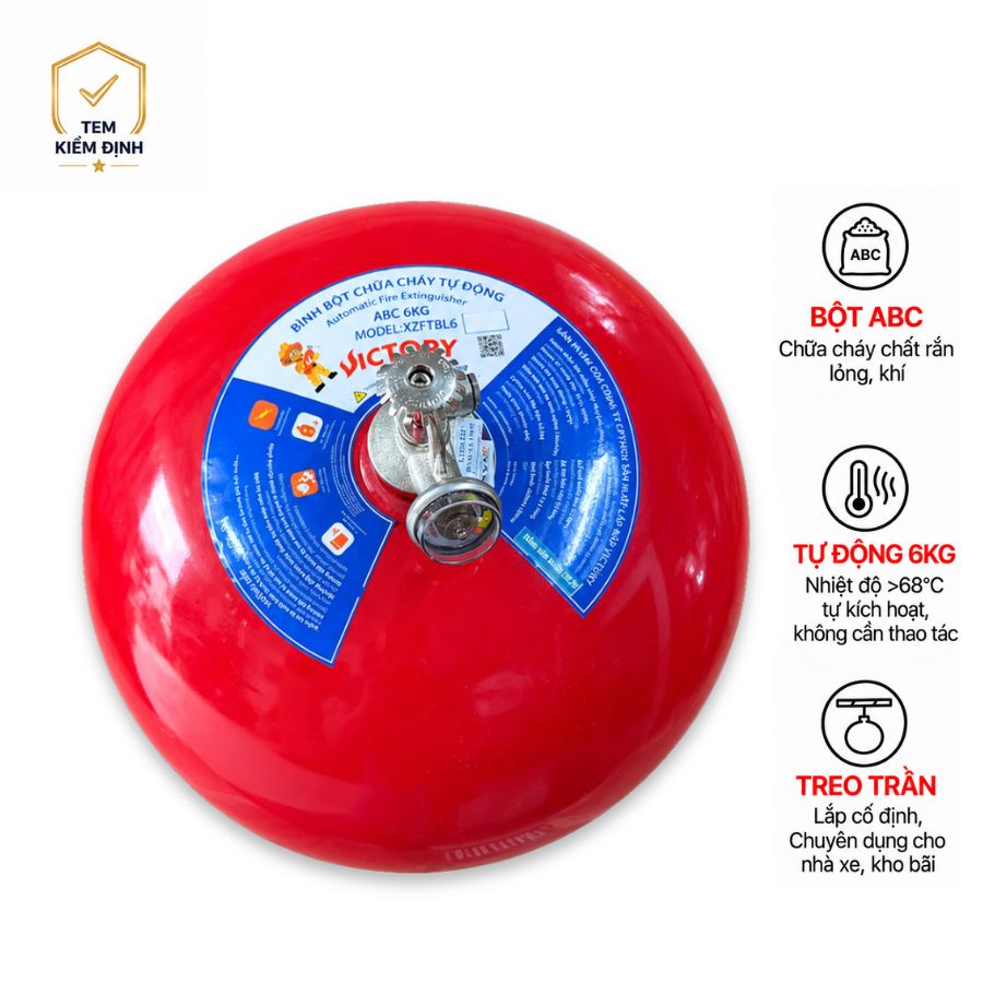 Bình cầu chữa cháy tự động bột ABC 6kg Victory XZFTBL6-VIC