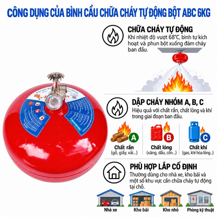 Bình cầu chữa cháy tự động bột ABC 6kg Victory XZFTBL6-VIC