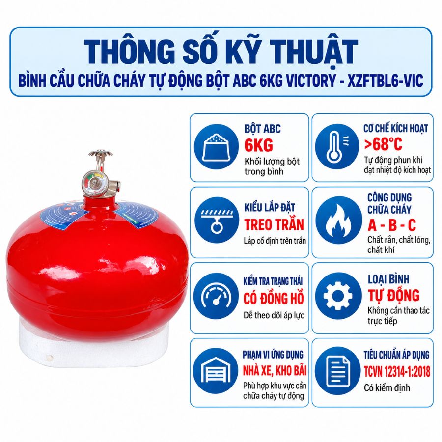 Bình cầu chữa cháy tự động bột ABC 6kg Victory XZFTBL6-VIC