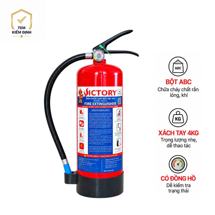Bình chữa cháy bột ABC 4kg Victory MFZL4-VIC có kiểm định