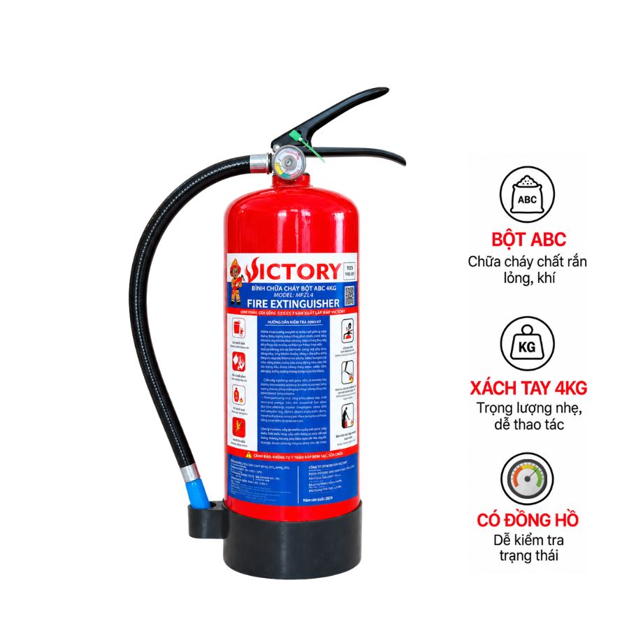 Bình chữa cháy bột ABC 4kg Victory MFZL4-VIC có kiểm định