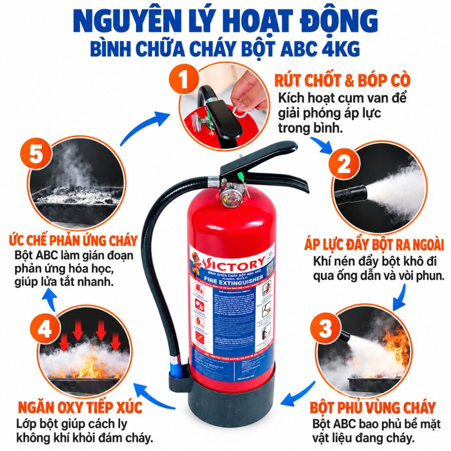 Bình chữa cháy bột ABC 4kg Victory MFZL4-VIC có kiểm định