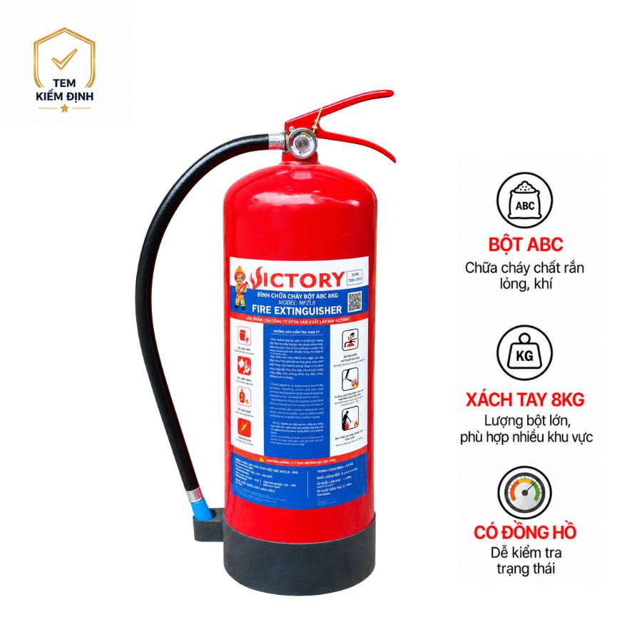 Bình chữa cháy bột ABC 8kg Victory MFZL8-VIC có kiểm định