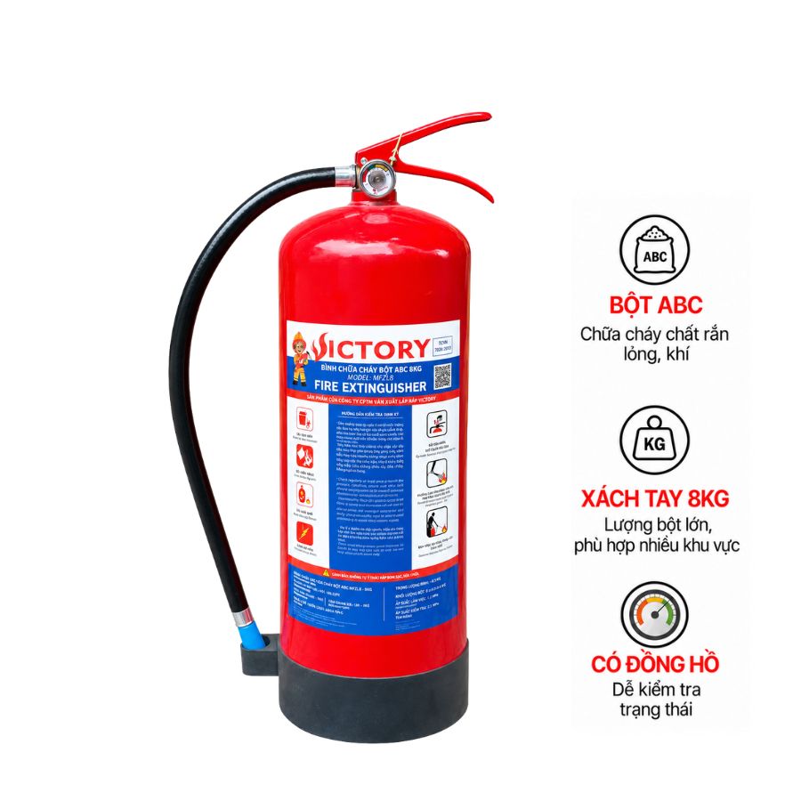 Bình chữa cháy bột ABC 8kg Victory MFZL8-VIC có kiểm định