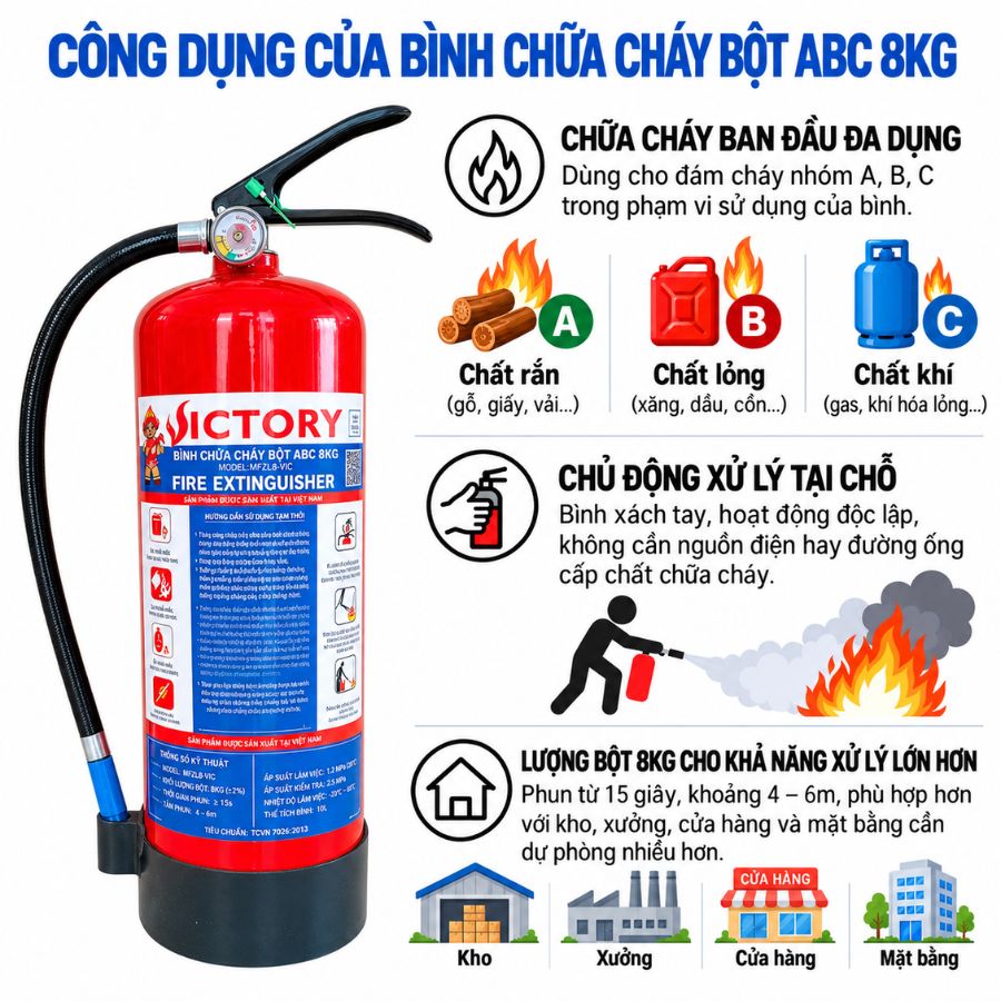 Bình chữa cháy bột ABC 8kg Victory MFZL8-VIC có kiểm định