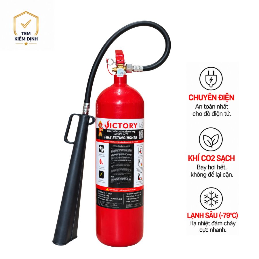 Bình chữa cháy khí CO₂ 5kg Victory MT5-VIC có kiểm định