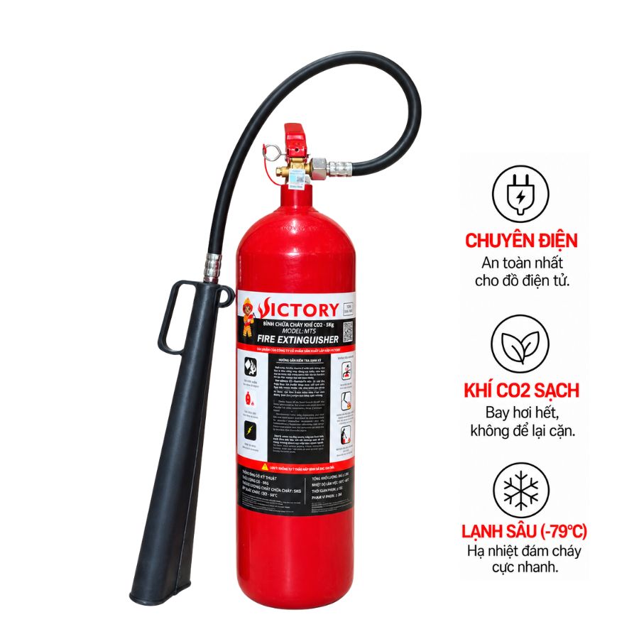 Bình chữa cháy khí CO₂ 5kg Victory MT5-VIC có kiểm định