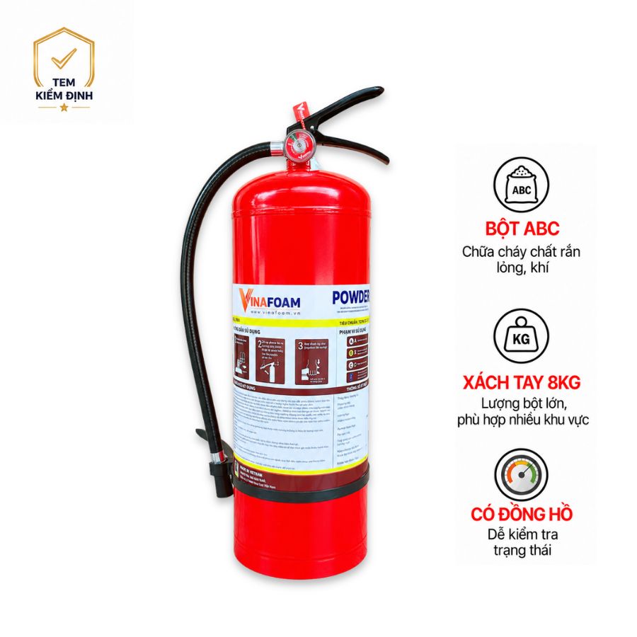 Bình chữa cháy bột ABC 8kg Vinafoam MP8 có kiểm định