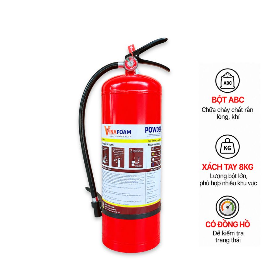 Bình chữa cháy bột ABC 8kg Vinafoam MP8 có kiểm định