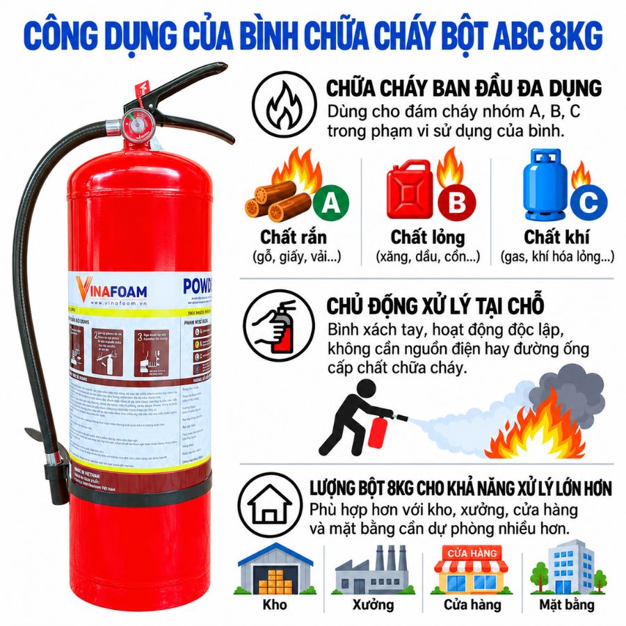 Bình chữa cháy bột ABC 8kg Vinafoam MP8 có kiểm định