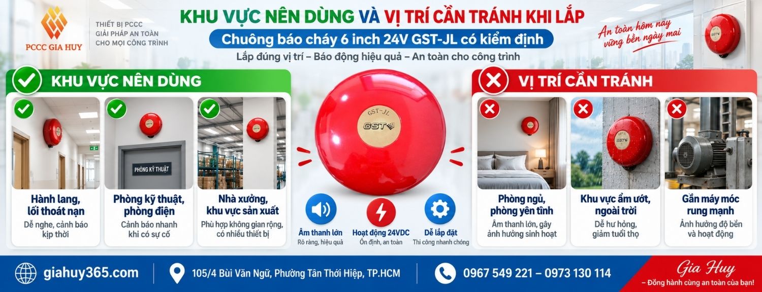 Khu vực phù hợp sử dụng chuông báo cháy GST-JL