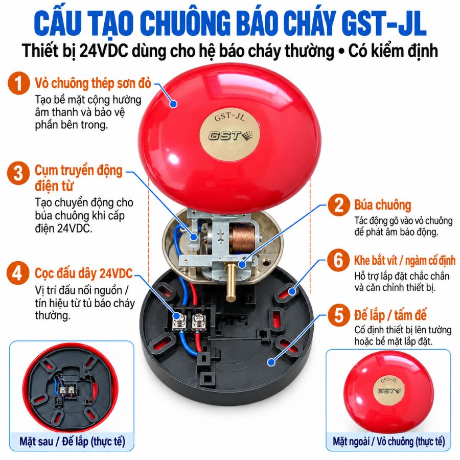 Chuông báo cháy 6 inch 24V GST-JL có kiểm định