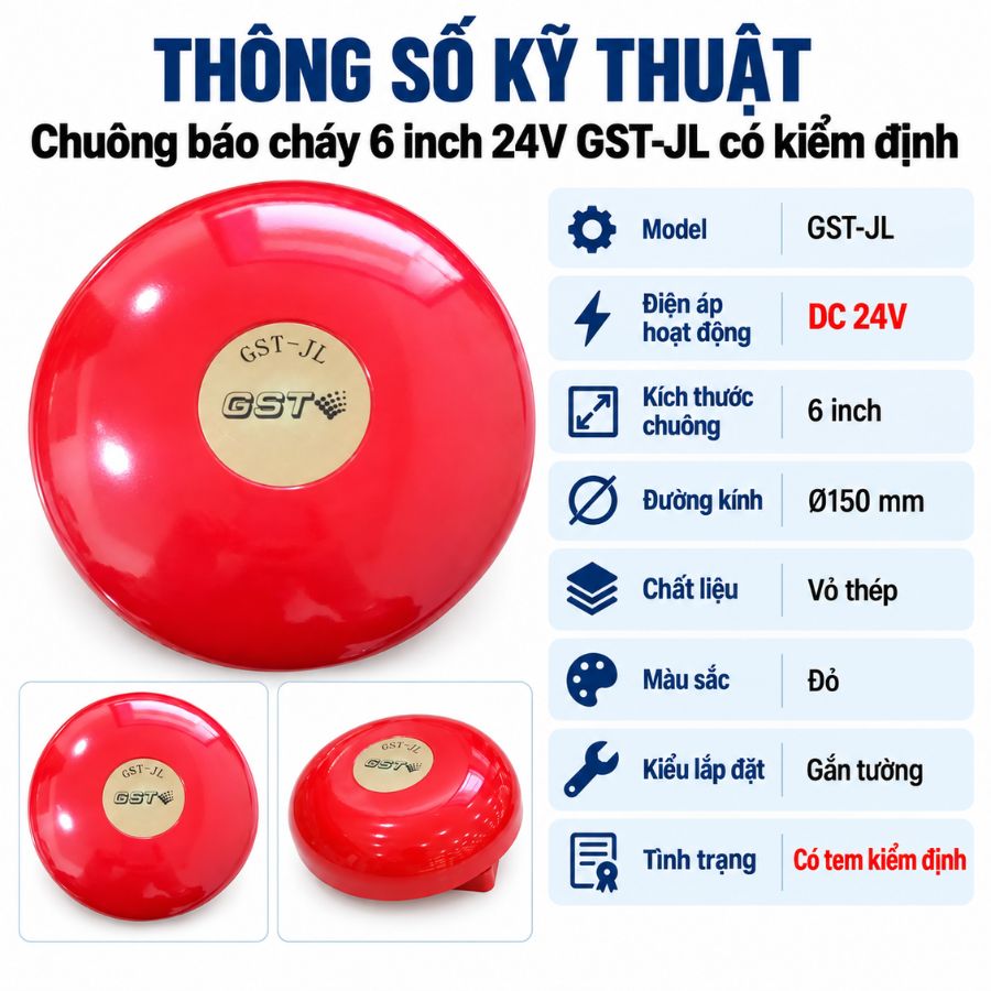 Chuông báo cháy 6 inch 24V GST-JL có kiểm định