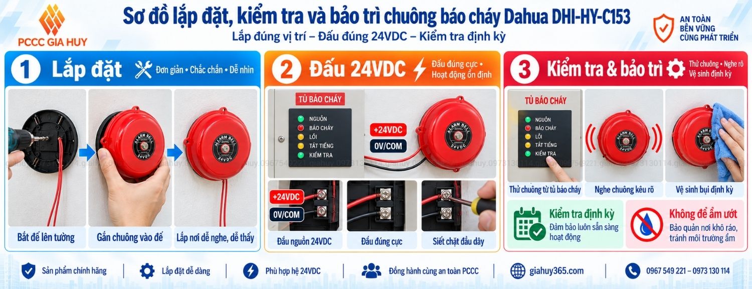  lắp đặt kiểm tra và bảo trì chuông báo cháy Dahua DHI-HY-C153