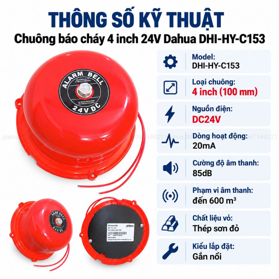 Chuông báo cháy 4 inch 24V Dahua DHI-HY-C153 có kiểm định