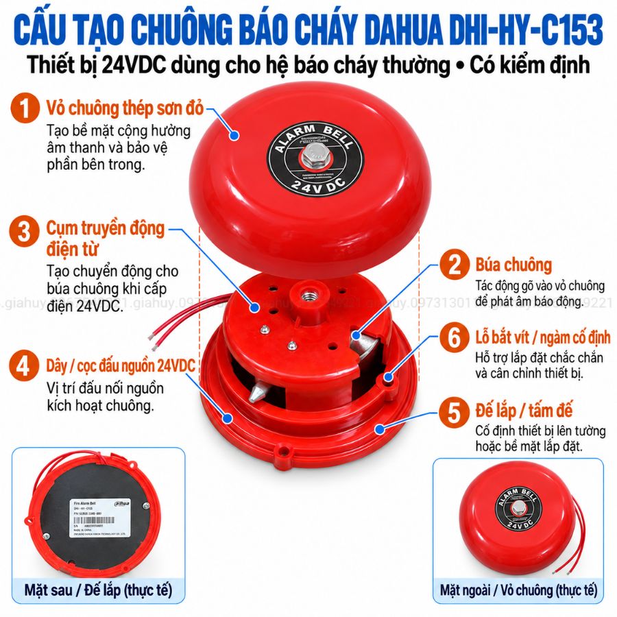 Chuông báo cháy 4 inch 24V Dahua DHI-HY-C153 có kiểm định