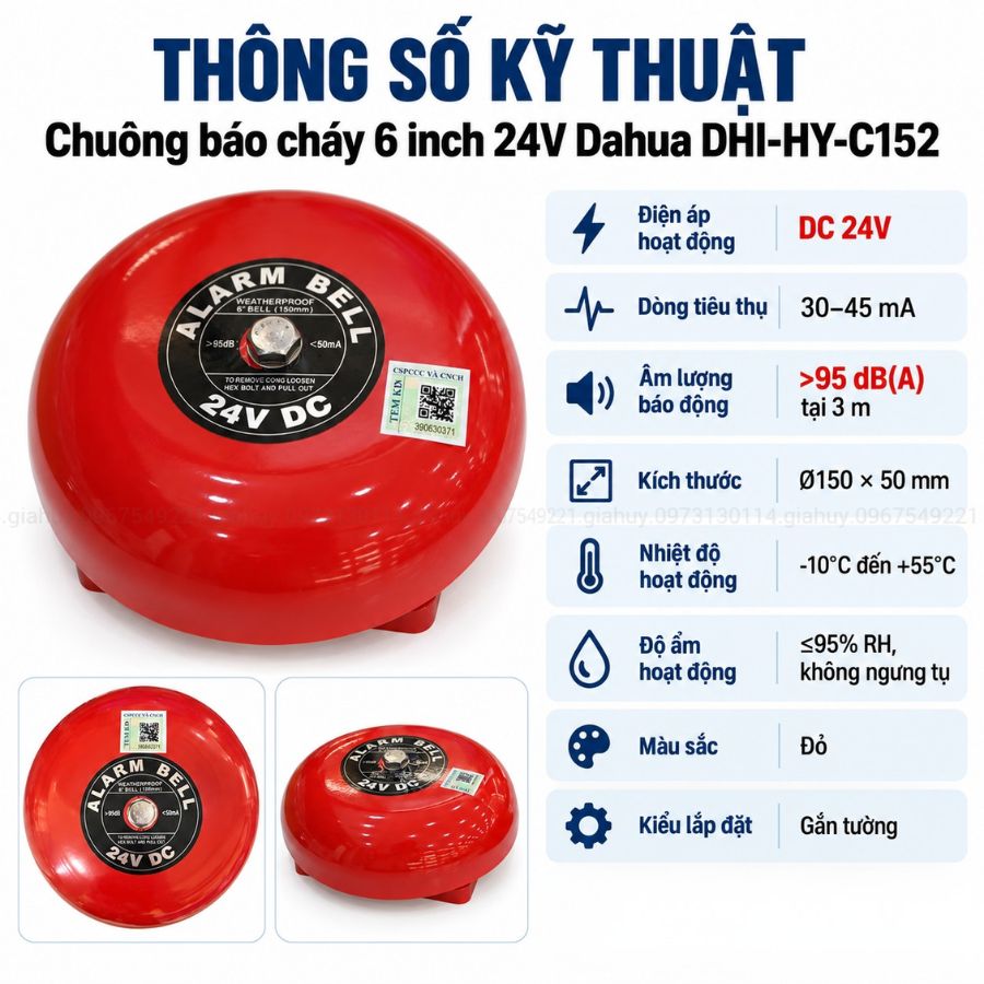 Chuông báo cháy 6 inch 24V Dahua DHI-HY-C152 có kiểm định