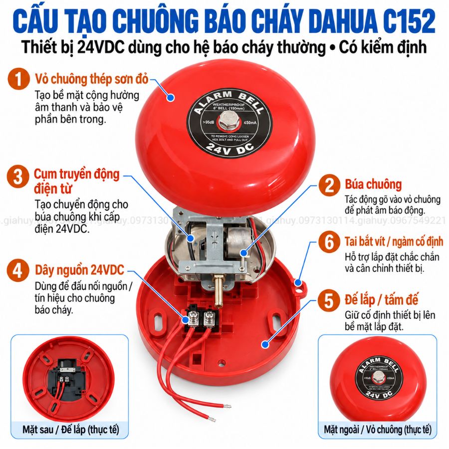 Chuông báo cháy 6 inch 24V Dahua DHI-HY-C152 có kiểm định