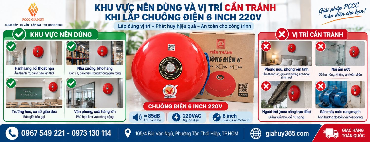Khu vực phù hợp và vị trí nên tránh khi lắp chuông điện 6 inch 220V