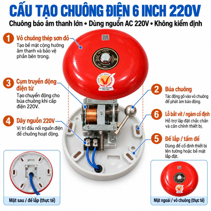 Chuông điện 6 inch 220V - Chuông báo âm thanh lớn