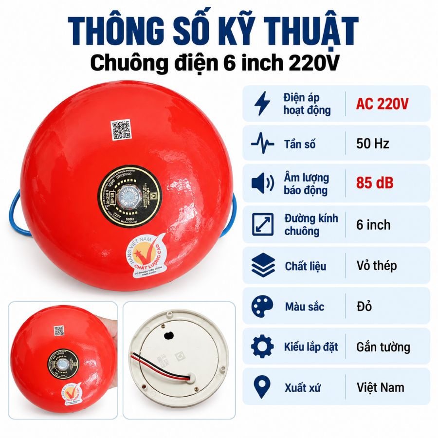 Chuông điện 6 inch 220V - Chuông báo âm thanh lớn