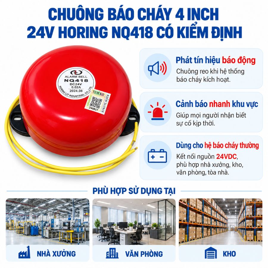 Chuông báo cháy 4 inch 24V Horing NQ418 có kiểm định