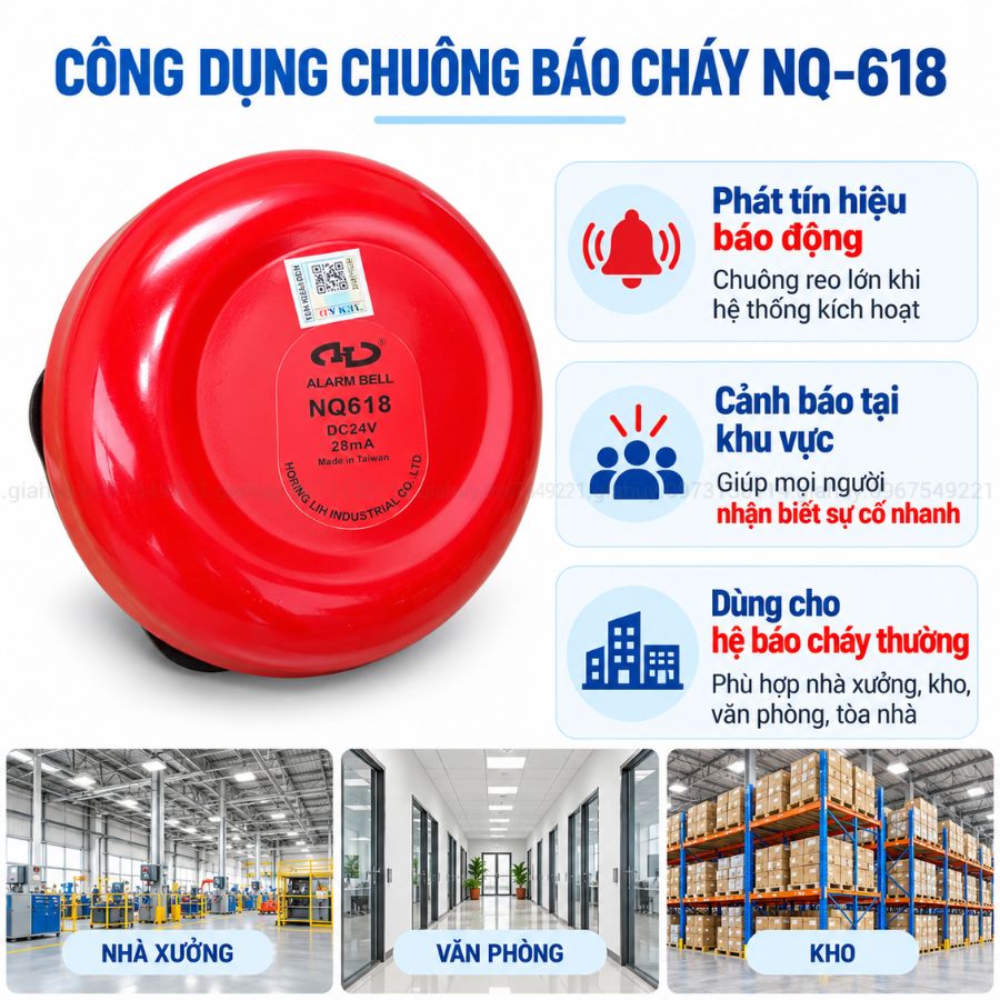 Chuông báo cháy 6 inch 24V Horing NQ-618 có kiểm định