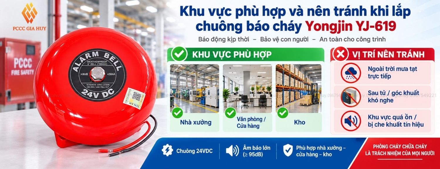 Khu vực phù hợp lắp chuông báo cháy Yongjin YJ-619
