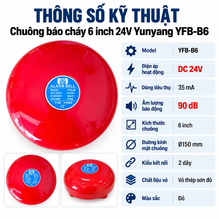 Chuông báo cháy 6 inch 24V Yunyang YFB-B6 có kiểm định