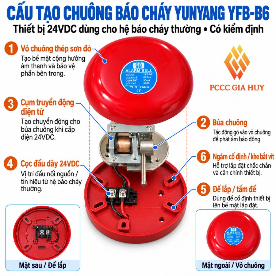Chuông báo cháy 6 inch 24V Yunyang YFB-B6 có kiểm định