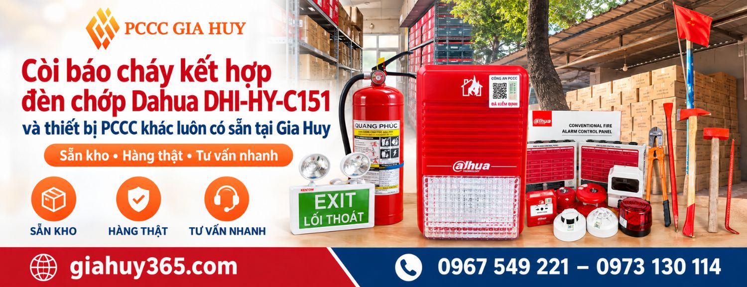Còi báo cháy kết hợp đèn chớp Dahua DHI-HY-C151 và thiết bị PCCC khác tại Gia Huy