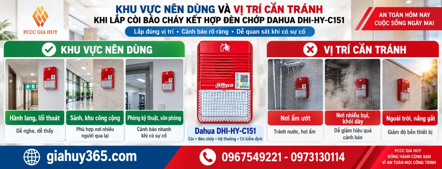 Khu vực phù hợp và vị trí nên tránh khi lắp còi đèn Dahua DHI-HY-C151