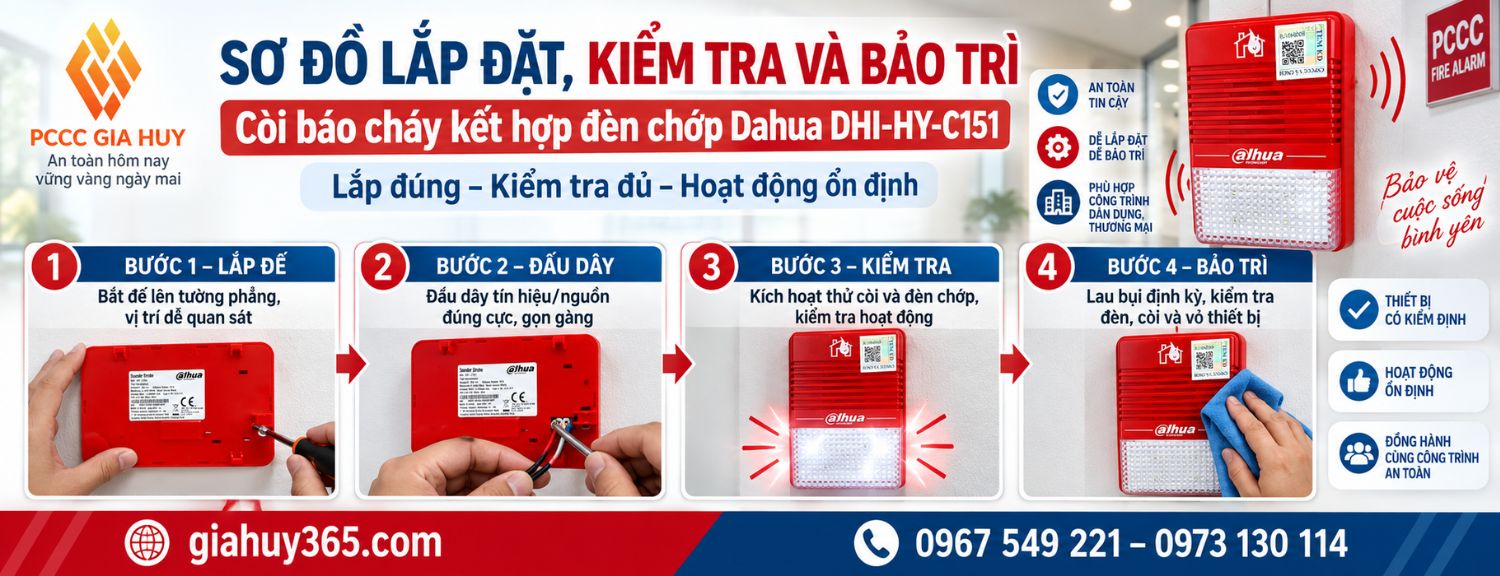 Lắp đặt kiểm tra và bảo trì còi báo cháy kết hợp đèn chớp Dahua DHI-HY-C151