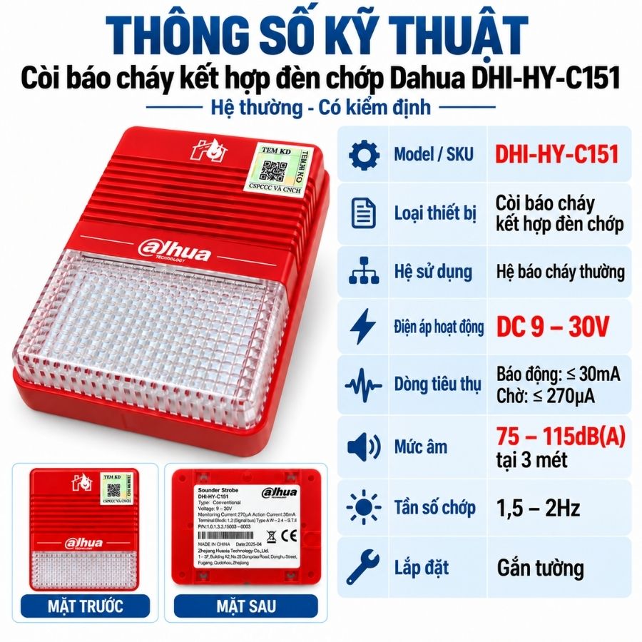 Còi báo cháy kết hợp đèn chớp Dahua DHI-HY-C151 - Hệ thường