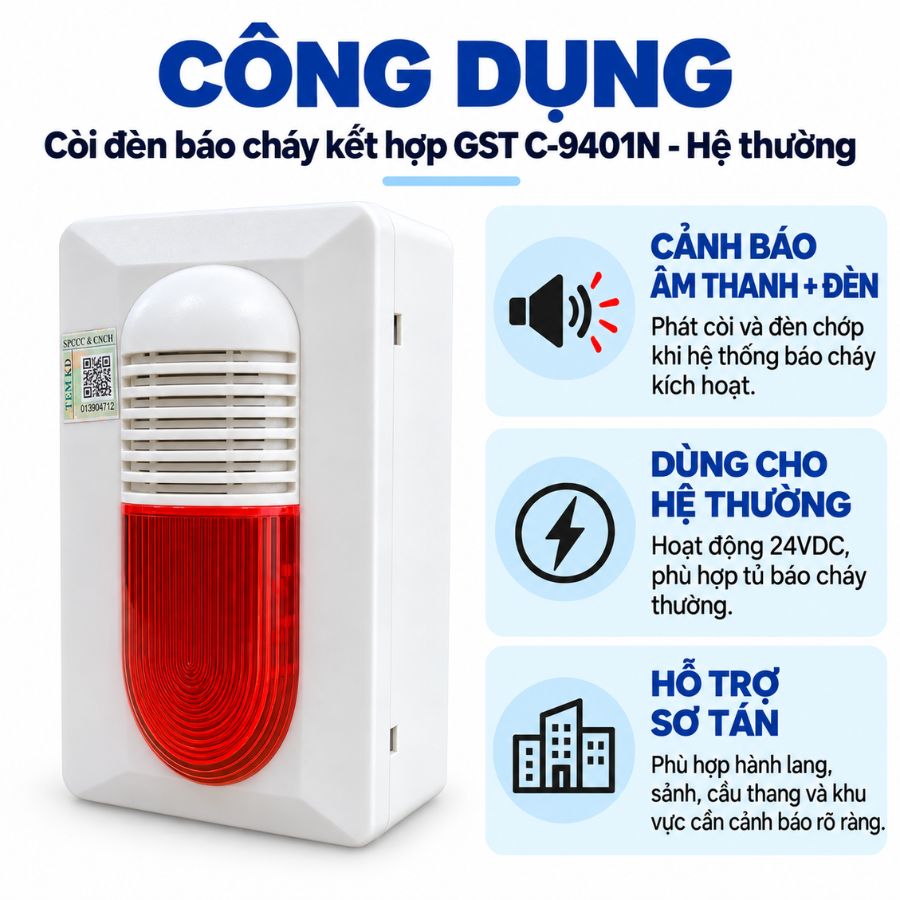 Còi đèn báo cháy kết hợp GST C-9401N - Hệ thường