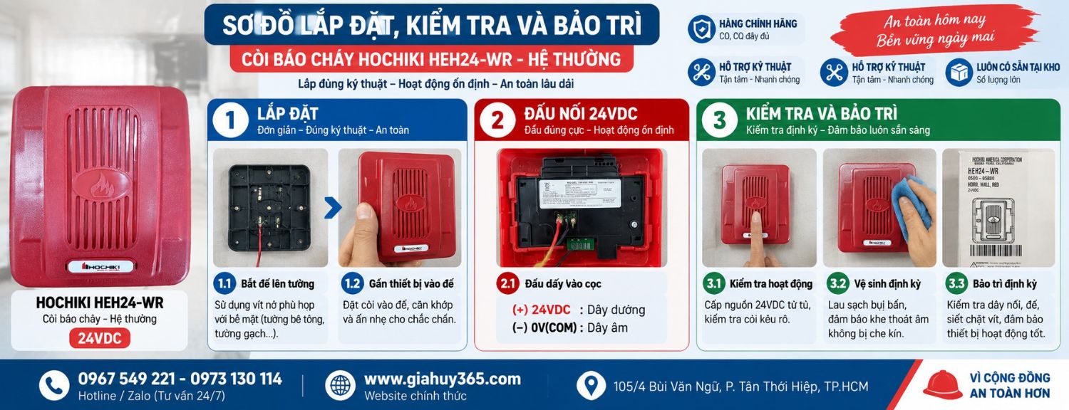 Lắp đặt kiểm tra và bảo trì còi báo cháy Hochiki HEH24-WR