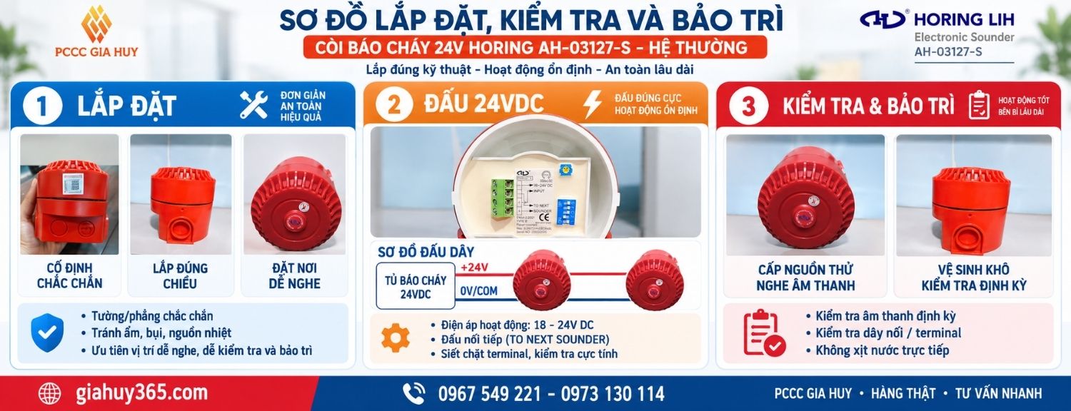 Lắp đặt kiểm tra và bảo trì còi báo cháy Horing AH-03127-S