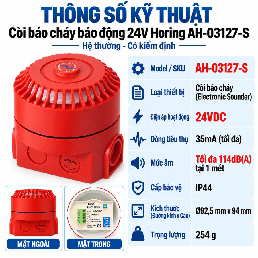 Còi báo cháy báo động 24V Horing AH-03127-S – Hệ thường