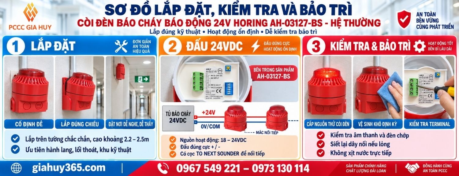 Lắp đặt kiểm tra và bảo trì còi đèn Horing AH-03127-BS