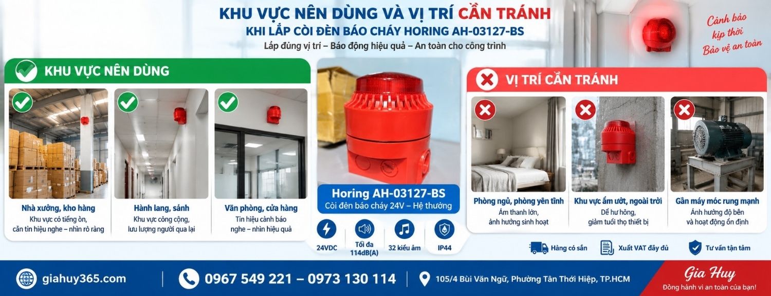 Khu vực phù hợp lắp còi đèn báo cháy Horing AH-03127-BS