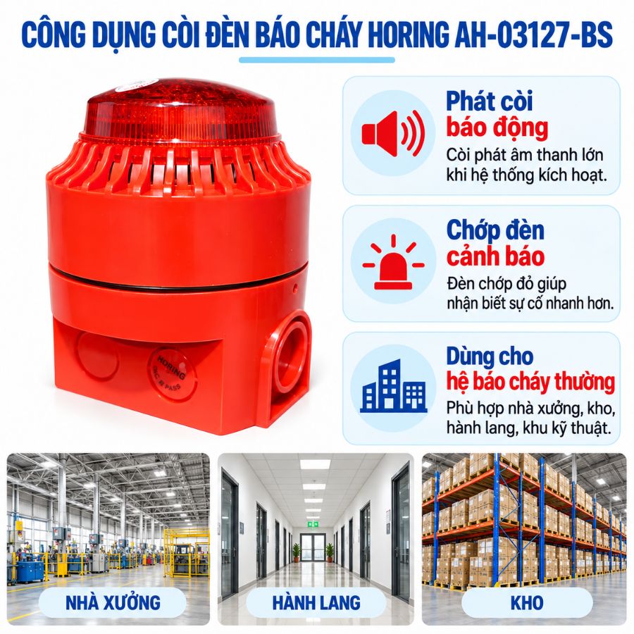 Còi đèn báo cháy báo động 24V Horing AH-03127-BS – Hệ thường