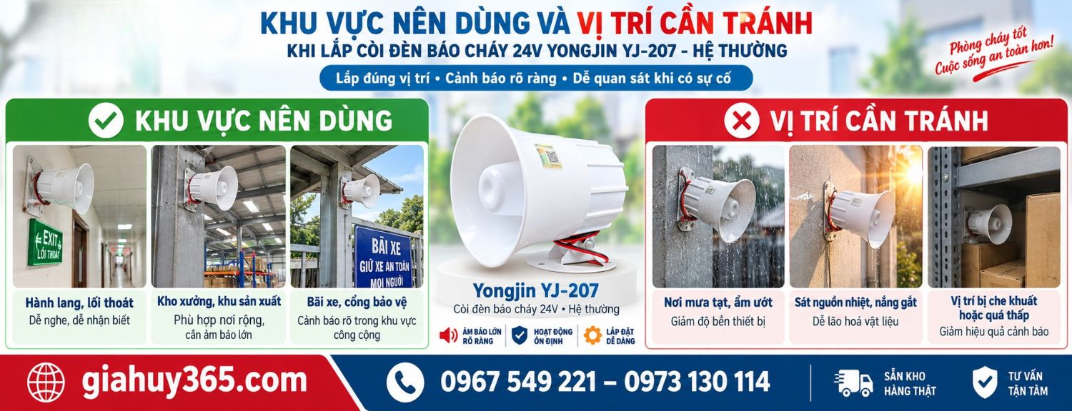 Khu vực phù hợp lắp còi báo cháy 24V Yongjin YJ-207